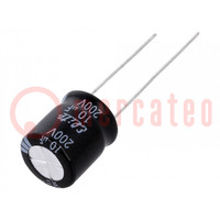 Condensatore: elettrolitico; THT; 10uF; 200VDC; Ø10x12,5mm; ±20%