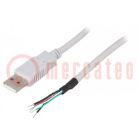 Kabel; USB 2.0; przewody,USB A wtyk; 1,5m; szary; Żyła: Cu
