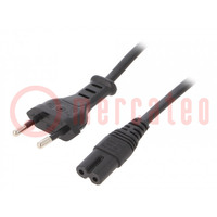 Kábel; 2x0,75mm2; CEE 7/16 (C) dugó,IEC C7 anya; PVC; 4m; fekete