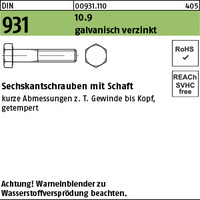 DIN 931 10.9 M 30 x 80 gal Zn A2F getempert gal Zn VE=S