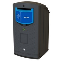 Envirobank Recycling Bin with Slot Aperture - 240 Litre - Dark Aqua - Blue Aperture with Mixed Paper & Card Label