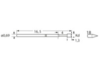 Standard-Prüfstift mit Tastkopf, Kegel, Ø 0.69 mm, Hub 2.54 mm, RM 1.27 mm, L 16
