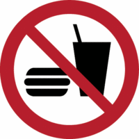 Minipiktogramme - Essen und Trinken verboten, Rot/Schwarz, 30 mm, Folie, Weiß