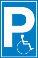 Parkplatzschild - P / Rollstuhlfahrer, Weiß/Blau, 25 x 15 cm, Folie, Spitz