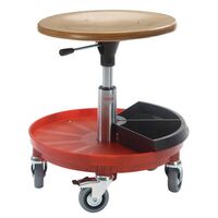Industrial work stools - Wood moulded seat, adjustment 370-500mm and plastic base with parts tray