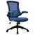 Medium height mesh back office chair with fold up arms and black frame with blue seat
