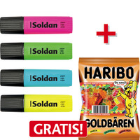 4 SoldanPlus Textmarker, farbsortiert + Haribo GRATIS