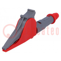 Crocodile clip; 20A; red; Grip capac: max.41mm; Overall len: 127mm