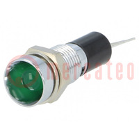 Indicator: LED; recessed; green; 12VDC; Ø8mm; for PCB; brass