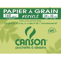 CANSON - 200777100 - POCHETTE DE 10 FEUILLES DE PAPIER DESSIN RECYCLÉ - 160 G - 24 X 32 CM