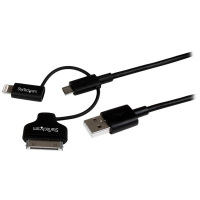 StarTech.com Cavo di ricarica 3 in 1 da 1m - Multi USB a Lightning o Dock a 30 pin o Micro-USB per iPhone / iPad / iPod / Android - Certificato Apple MFi - USB 2.0