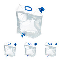 Relaxdays Wasserkanister 4er Set, 10 l, faltbar, Wasserbehälter mit Zapfhahn & Griff, Camping Kanister, transparent/blau