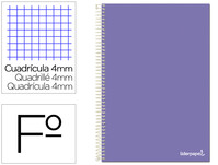 Cuaderno espiral liderpapel folio smart tapa blanda 80h 60gr cuadro 4mm con margen color violeta