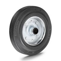Solid rubber tyre on sheet steel rim