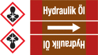 Rohrmarkierungsband mit Gefahrenpiktogramm - Hydraulik Öl, Rot/Braun, B-7541