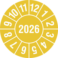 Modellbeispiel: Prüfplaketten 2026 (1 Jahr), gelb, Jahreszahl 4-stellig