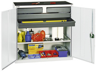 Werkzeug- und Materialschrank Serie 3000, 7035/7035, 2 Schubladen 100 mm, 2 Schubladen 100 mm durchgehend, 1 Wannenboden