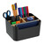 Relaxdays Schreibtisch Organizer, 5 Fächer, Kunststoff und Holz, Badorganizer, modern, HxBxT: 9,5 x 18 x 15 cm, schwarz