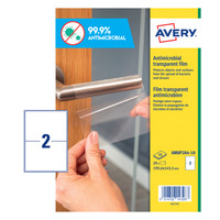 Avery Antimicrobial Film Label Permanent 199.6x143.5mm 2 Per A4 (Pack 20 Labels)