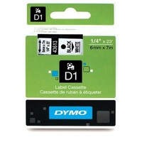 Dymo D1 6mmx7m fekete/fehér feliratozógép szalag