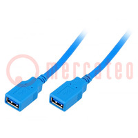 Kábel; USB 3.0; USB A aljzat,kétoldalas; nikkelezett; 1,5m; kék