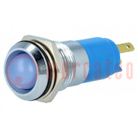 Contrôle: LED; concave; bleu; 12÷14VDC; 12÷14VAC; Ø14,2mm; IP67