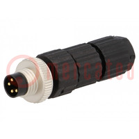 Connector: M8; male; PIN: 4; straight; for cable; plug; E; 4A; IP67