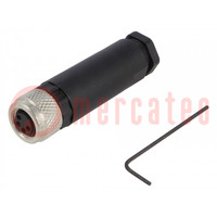 Connector: M8; female; PIN: 4; for cable; plug; 3A; IP67; 30V