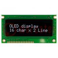 Display: OLED; alfanumerico; 16x2; Dim: 84x44x10mm; bianco; PIN: 16