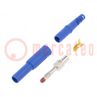 Stecker; 4mm Bananen; 32A; 1kVDC; blau; isoliert; L. ges: 44,7mm