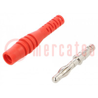 Plug; 4mm banana; 32A; 30VAC; 60VDC; red; non-insulated; 2.5mm2