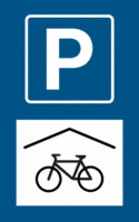 Parkplatzschild - P / Fahrrad, überdacht, Weiß/Blau, 40 x 25 cm, Aluminium