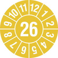 Modellbeispiel: Prüfplaketten 2026 (1 Jahr), gelb, Jahreszahl 2-stellig
