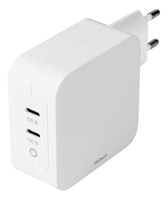 DUAL USB-C PD, GAN, 100W WALL CHARGER BY DELTACO- WHITE USBC-GAN03