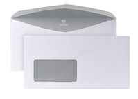 Das Bild zeigt den Briefumschlag in Vorderansicht, geschlossen und in Rückansicht, offen.