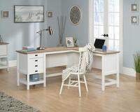 Shaker Style Home Office L-Shaped Desk White with Oak Desktop - 5428225 -