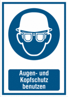 Kombischild - Augen- und Kopfschutz benutzen, Blau, 37.1 x 26.2 cm, Magnetfolie