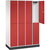 Armario guardarropa de acero de dos pisos INTRO, A x P 1220 x 500 mm, 8 compartimentos, cuerpo blanco puro, puertas en rojo vivo.