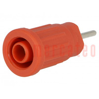 Socket; 4mm banana; 24A; 1kV; red; nickel plated; on panel,push-in