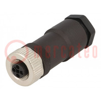 Plug; M12; PIN: 4; female; T code-Power; for cable; screw terminal