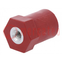 Support insulator; L: 45mm; Ø: 20mm; Uoper: 600V; UL94V-0; Body: red