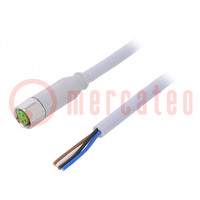 Csatlakozó kábel; M8; PIN: 4; egyenes; 5m; dugó; 30VAC; -25÷80°C; PVC