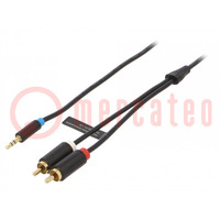 Kabel; Jack 3,5mm Stecker,RCA-Stecker x2; 10m; schwarz; PVC