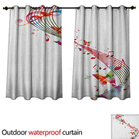ANSHESIX MUSIC OUTDOOR ULTRAVIOLET PROTECTIVE CURTAINS COLORFUL ARTWORK WITH MUSICAL NOTES AND BUTTERFLIES SPRINGTIME INSPIRED P