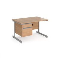 Contract 25 straight desk with 2 drawer pedestal and silver cantilever leg 1200m