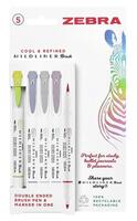Zebra Mildliner Double Ended Brush Pen Assorted Cool and Refined (Pack 5) 2692