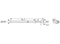 Standard-Prüfstift mit Tastkopf, Außensechskant, Ø 0.69 mm, Hub 2.54 mm, RM 1.27