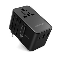 Choetech USB-C*2+USB-A*2 (35W,fekete,travel,USB-C kábellel, US,UK,EU,AU), töltő