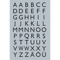 Buchstabenetiketten, A-Z Silberfolie, 13x12 mm, Druckschrift, schwarz, 216 Stück
