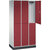 Armario guardarropa de acero de dos pisos INTRO, A x P 920 x 500 mm, 6 compartimentos, cuerpo gris luminoso, puertas en rojo rubí.